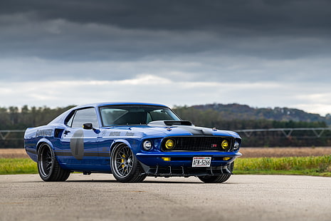Ford, Road, 1969, Lights, Ford Mustang, Muscle car, Mach 1, Classic car, Sports car, HRE Wheels, Ford Mustang Mach 1, By RingBrothers, HD tapet HD wallpaper