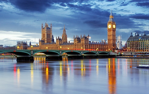 Londra, Inghilterra, Tamigi, spo d'acqua, Inghilterra, Londra, Regno Unito, Big Ben, Abbazia di Westminster, Tamigi, Sfondo HD HD wallpaper