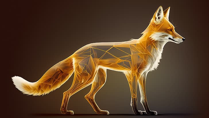 minimalism, AI art, simple background, nature, wireframe, translucent, transparency, #Fox, HD wallpaper