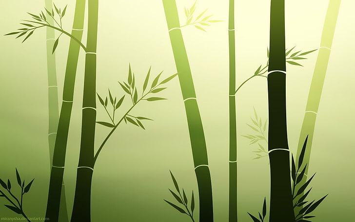 бял и зелен дървен гардероб, бамбук, зелен, вектор, прост фон, произведения на изкуството, дървета, растения, природа, цифрово изкуство, HD тапет