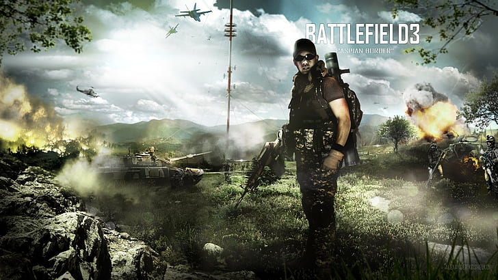 Battlefield 3, Caspian border, Soldier, Glasses, Bazooka, HD wallpaper