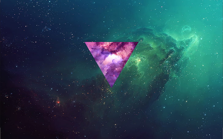 ilustrasi segitiga terbalik ungu dan hitam, abstrak, alam semesta, Wallpaper HD