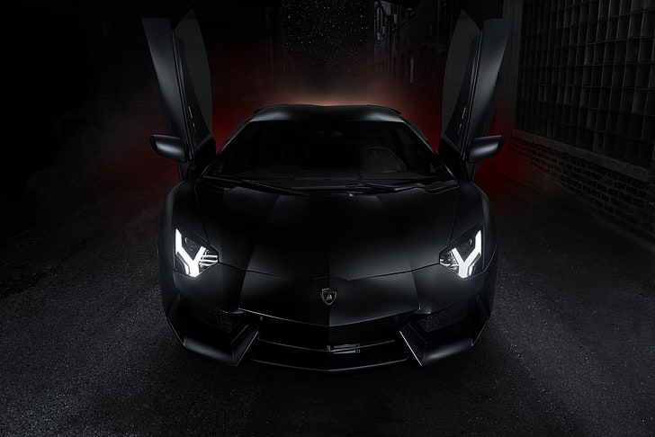 coche deportivo negro, Lamborghini, negro, puertas abiertas, delantero, LP700-4, Aventador, guillotina, LB834, puertas Lambo, Fondo de pantalla HD