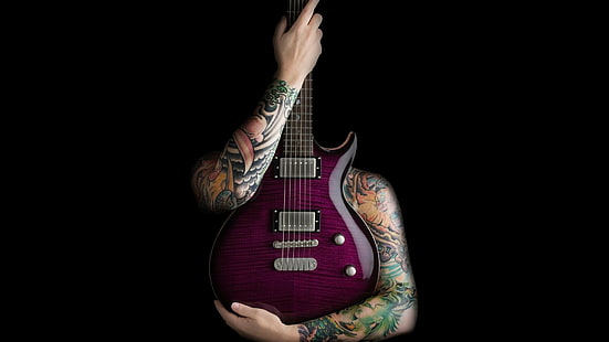 Tatuaggio, musica, chitarra, musica, ragazza, sfondo, mani, tatuaggio, chitarra, Sfondo HD HD wallpaper