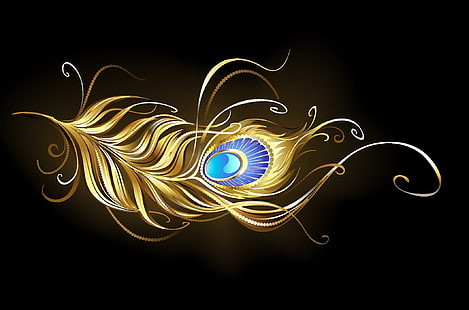 illustration de la plume brune et bleue, abstraction, pierre, plume d'or, Fond d'écran HD HD wallpaper