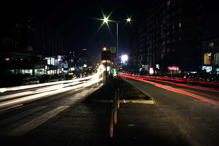 Straße, Langzeitbelichtung, HD-Hintergrundbild