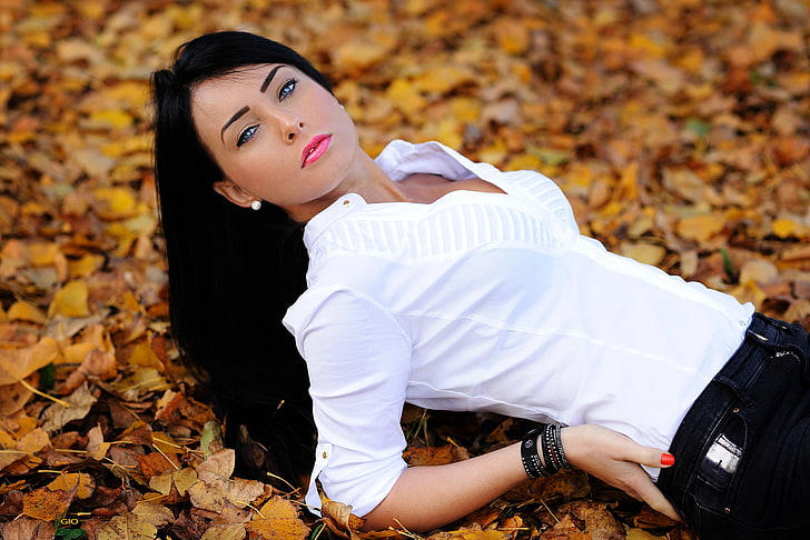 Джованни Закче, 500px, листья, макияж, женщины, HD обои