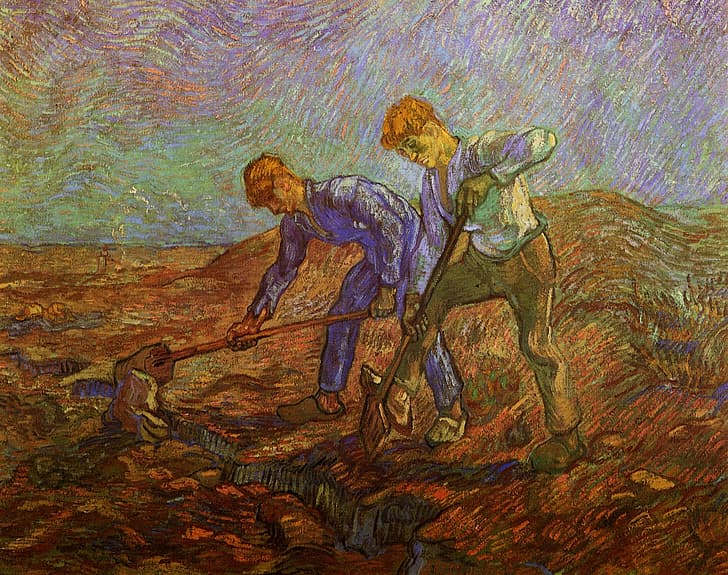 シャベル、フィンセントファンゴッホ、労働者、2人の農民が掘る、掘る、 HDデスクトップの壁紙