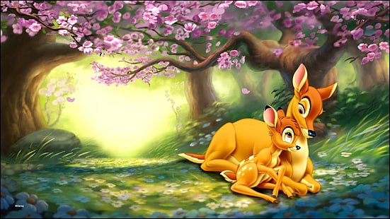 Cervo Bambi E Bambi's Mother Disney Cartoon Image For Hd Wallpaper 1920 × 1080, Sfondo HD HD wallpaper