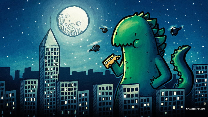 Godzilla tecknad illustration, tecknad film, teckning, Godzilla, HD tapet