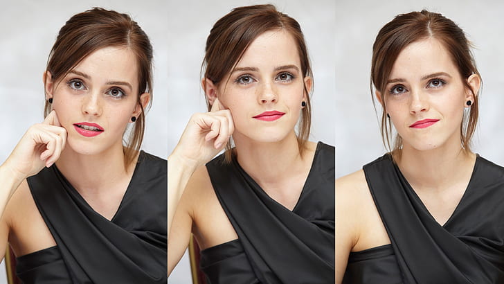 Emma Watson, wanita, aktris, kolase, selebriti, rambut pendek, lipstik, Inggris, Wallpaper HD