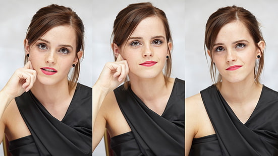 Emma Watson, wanita, aktris, kolase, selebriti, rambut pendek, lipstik, Inggris, Wallpaper HD HD wallpaper