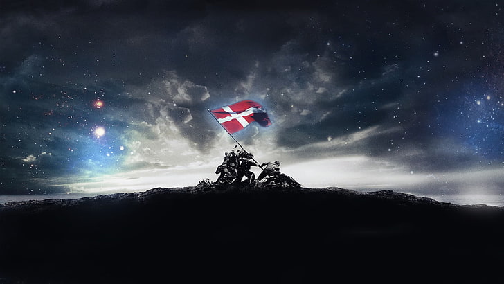 знаме на Норвегия, природа, небе, звезди, нощ, нощно небе, HD тапет