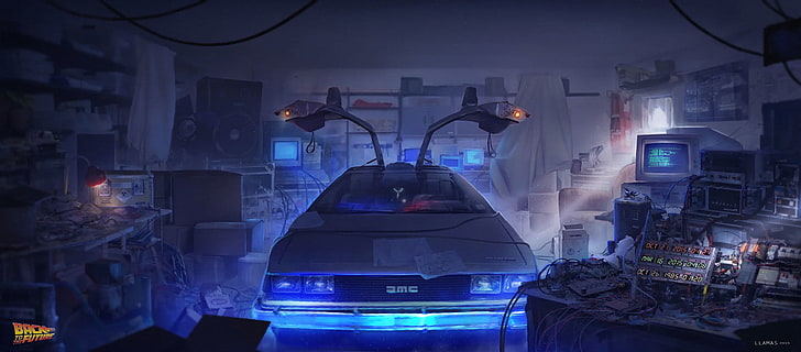 Назад в будущее, DeLorean, путешествие во времени, цифровое искусство, HD обои