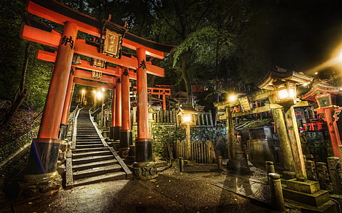 red torii gate, harmony, china, stairs, characters, hdr, HD wallpaper HD wallpaper
