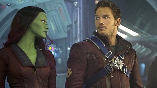 Movie, Guardians of the Galaxy, Chris Pratt, Gamora, Peter Quill, Zoe Saldana, HD wallpaper HD wallpaper