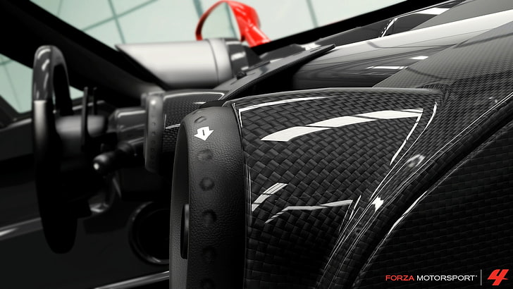 черен интериор на автомобила, Forza Motorsport 4, Forza Motorsport, интериор на автомобил, видео игри, кола, HD тапет