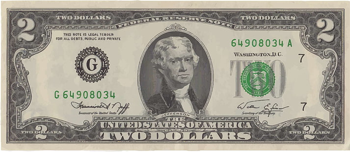 2, ameryka, banknot, rachunek, biznes, gotówka, zbliżenie, waluta, dolar, finanse, ojcowie założyciele, przód, zielony, Jefferson, pieniądze, papier, dwa, stany zjednoczone, nas, biały, Tapety HD HD wallpaper