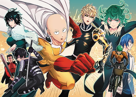One Punch Man, Saitama, Tatsumaki, Genos, Mummenreiter, Anime, HD-Hintergrundbild HD wallpaper