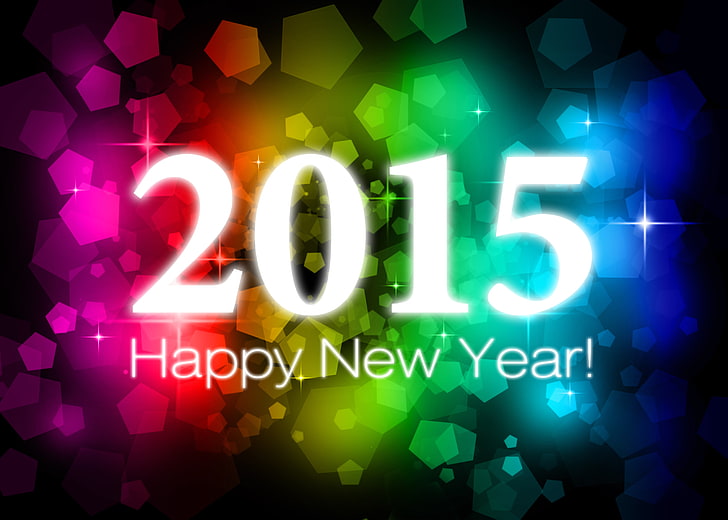 latar belakang hijau, merah muda, dan biru dengan hamparan teks Selamat Tahun Baru 2015, cat, Tahun Baru, Selamat Natal, Bahagia, 2015, Wallpaper HD