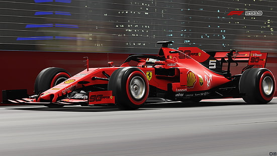 Видеоигра, F1 2019, Ferrari SF90, състезателна кола, HD тапет HD wallpaper