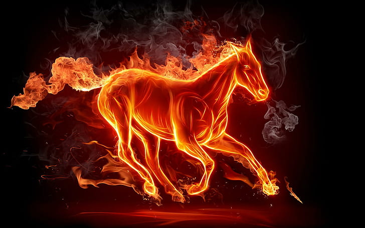 Fire Horse 3D, fire, horse, 3d, HD wallpaper