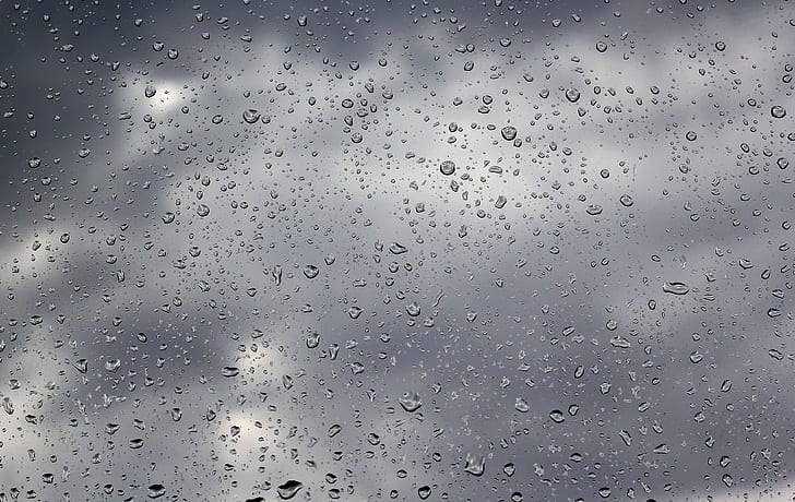 капли, дождь, стекло, вода, облака, HD обои