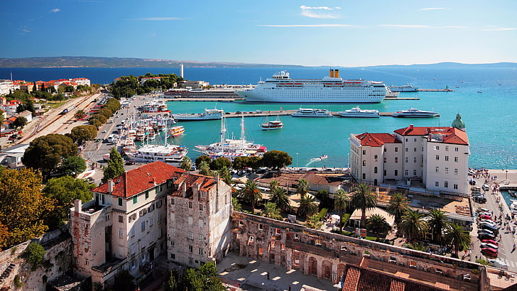 Сплит город на побережье Адриатического моря в Далмации, Хорватия Панорамный вид 3840 × 2160, HD обои