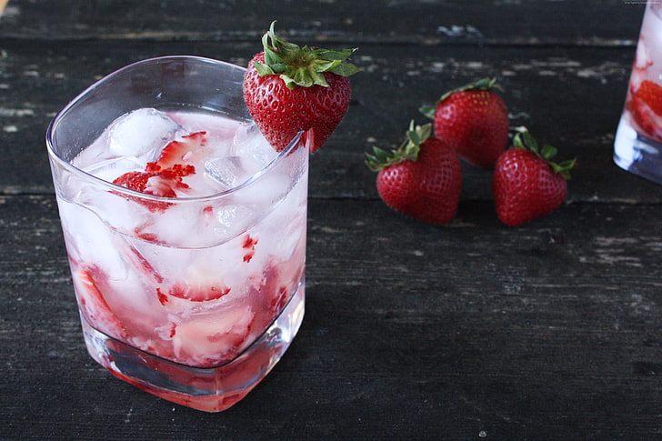 strawberry, ice, cream, cocktails, HD wallpaper