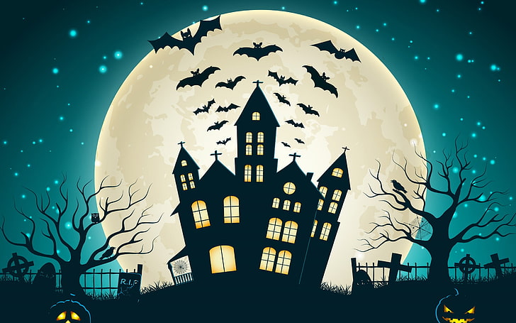 Haunted house illustration HD wallpapers free download | Wallpaperbetter