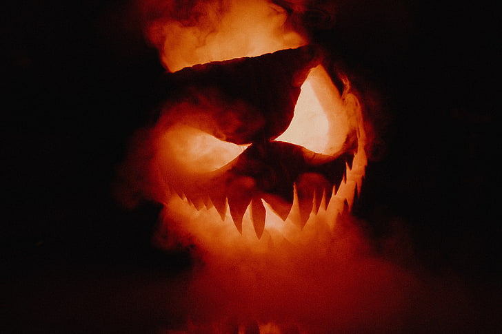 Джек-О-Фонарь иллюстрация, Хэллоуин, тыква, дым, HD обои