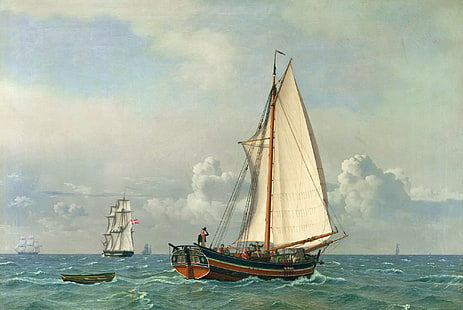 油彩、絵、キャンバス、デンマークの画家、クリストファー・ウィリアム・エッカーズバーグ、「海」、 HDデスクトップの壁紙 HD wallpaper