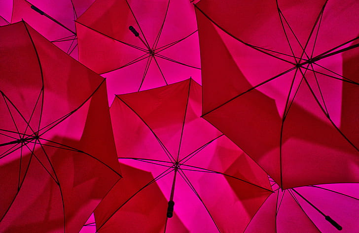rote Regenschirme tagsüber, Licht, Stute, rot, Regenschirme, tagsüber, Hannover, Cebit, Regenschirm, Sonnenschirm, Regen, Hintergründe, HD-Hintergrundbild