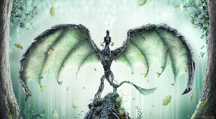 Forest Guardian, ilustración del dragón verde, artístico, fantasía, bosque, guardian, Fondo de pantalla HD