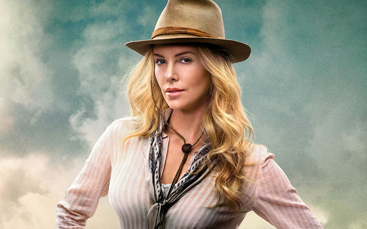 women, Charlize Theron, A Million Ways to Die in the West, blonde, hat, face, HD wallpaper