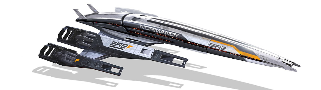 graues und schwarzes Raumschiff, Mass Effect 2, Normandy SR-2, Videospiele, HD-Hintergrundbild HD wallpaper