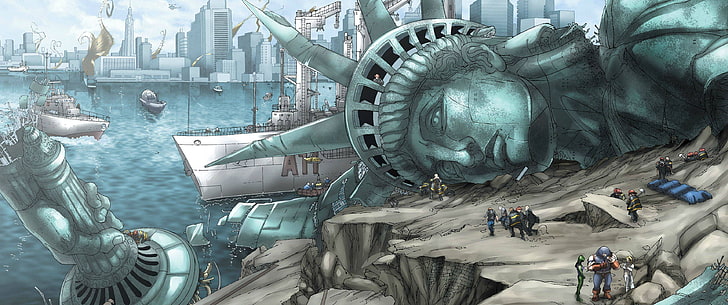 Statue of Liberty cartoon wallpaper, artwork, superhero, Statue of Liberty, X-Men, HD wallpaper