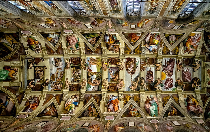 потолок, Микеланджело, Ватикан, Сикстинская капелла, Возрождение, фрески, HD обои