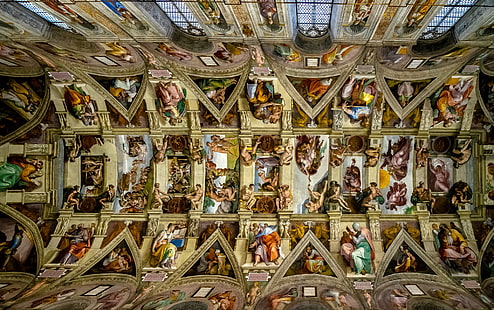 السقف ، مايكل أنجلو ، الفاتيكان ، كنيسة سيستين ، إحياء ، جداريات، خلفية HD HD wallpaper