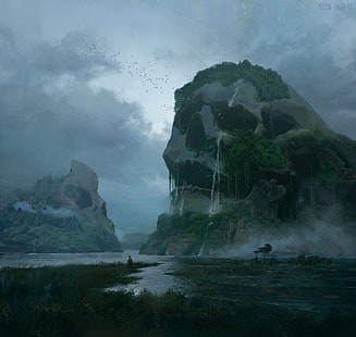 skull island illustration, artwork, fantasy art, skull, nature, HD wallpaper HD wallpaper