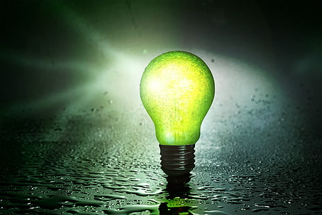 gelbe Glühbirne, Lampe, Tropfen, Energie, Licht, Obst, HD-Hintergrundbild HD wallpaper
