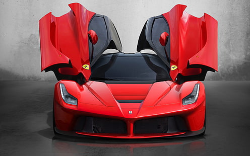 red Ferrari sportscar, Ferrari, front view, the front, open doors, 2013, LaFerrari, HD wallpaper HD wallpaper