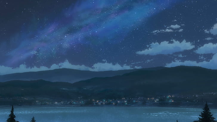Makoto Shinkai, Kimi no Na Wa, anime, paisagem, noite, HD papel de parede