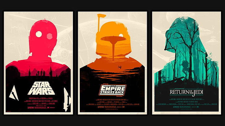 Plakat z serii Star Wars, plakat, kolaż, plakat filmowy, Gwiezdne wojny, różowy, pomarańczowy, turkusowy, grafika, Tapety HD