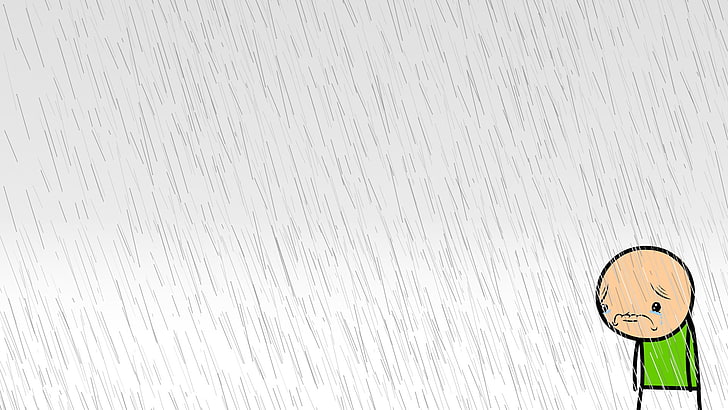 грустный персонаж под дождем обои, цианид и счастье, грустный, белый фон, дождь, HD обои