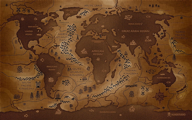 коричневая иллюстрация карты мира, мир, карта мира, карта, обратный, перевернутый, Vladstudio, сепия, HD обои