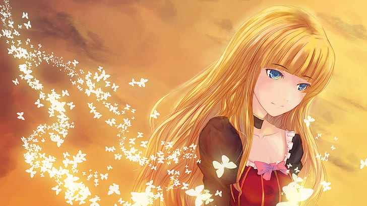 Anime Girls, Umineko no Naku Koro ni, blond, blaue Augen, lange Haare, HD-Hintergrundbild
