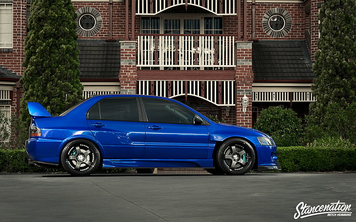blue, cars, evo-ix, lancer, mitsubishi, modified, sedan, HD wallpaper
