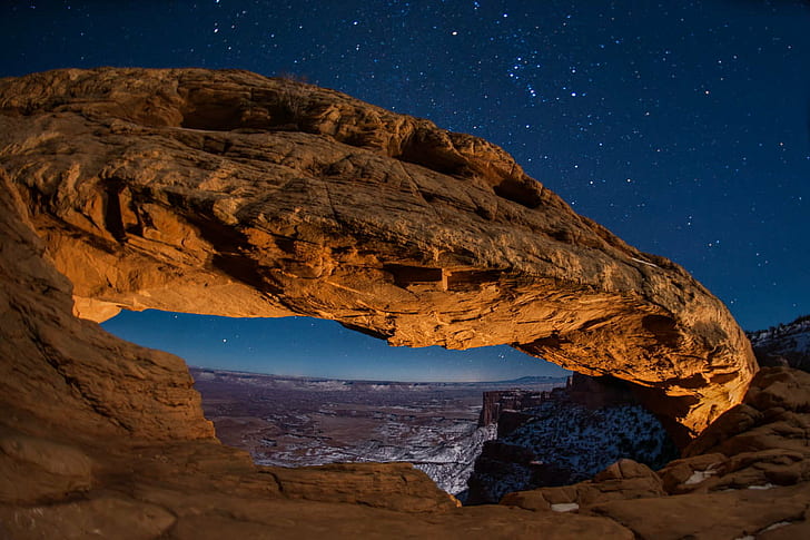 Stone Arch, Utah, Mesa Arch, Under the Stars, Utah, การถ่ายภาพกลางคืน, การประชุมเชิงปฏิบัติการ, ซุ้มประตู, อุทยานแห่งชาติ Canyonlands, ภาพวาดแสง, Orion, แสงจันทร์, แผนกการตกแต่งภายใน, ธรรมชาติ, ภูเขา, ทิวทัศน์, เข้ามาเยี่ยม, วอลล์เปเปอร์ HD
