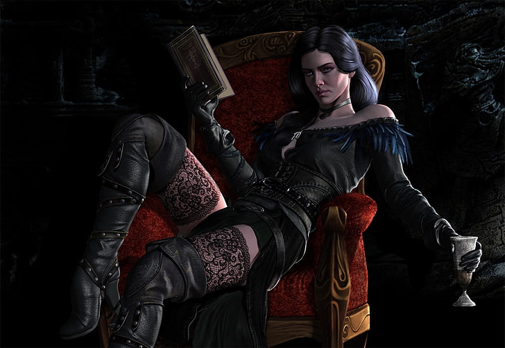 Mujer sosteniendo el fondo de pantalla del libro, Yennefer de Vengerberg, render, videojuegos, The Witcher 3: Wild Hunt, chica de fantasía, Fondo de pantalla HD